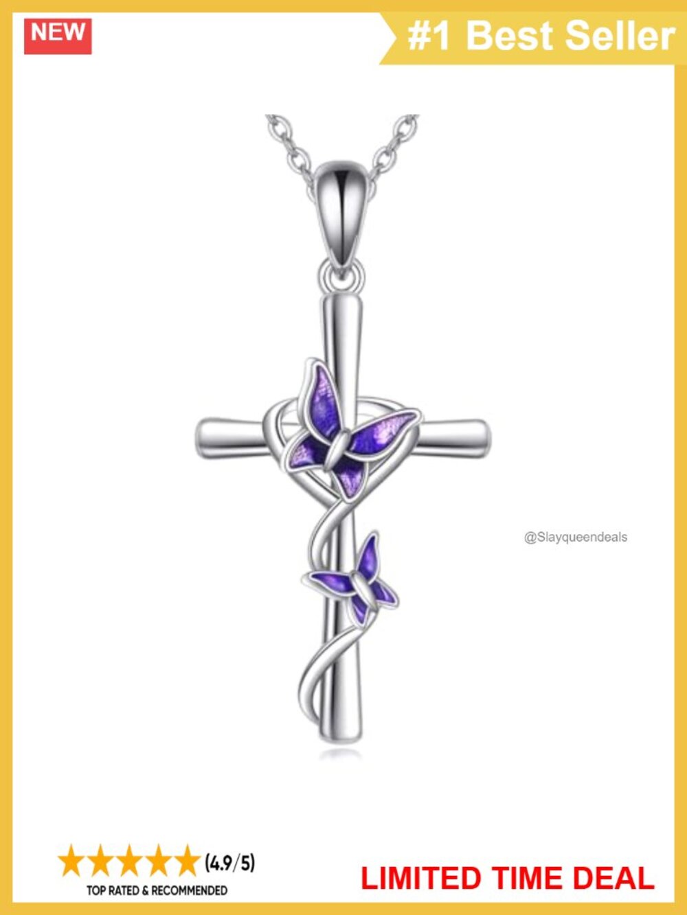 925 Sterling Silver Butterfly Cross Pendant Necklace Gift Box